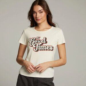 NWT Chaser Women’s Good Times Fitted Tee Cotton Cream Black Red Cherry Small